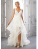 Ivory Lace Tulle Wedding Dress With Horsehair Edge